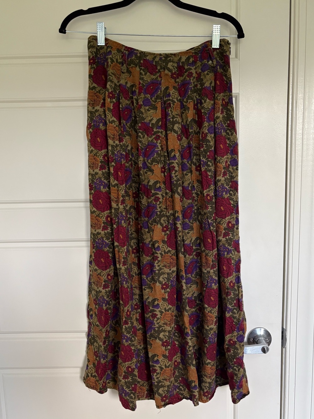 Vintage Floral Midi Skirt in Burgundy, Purple & Green